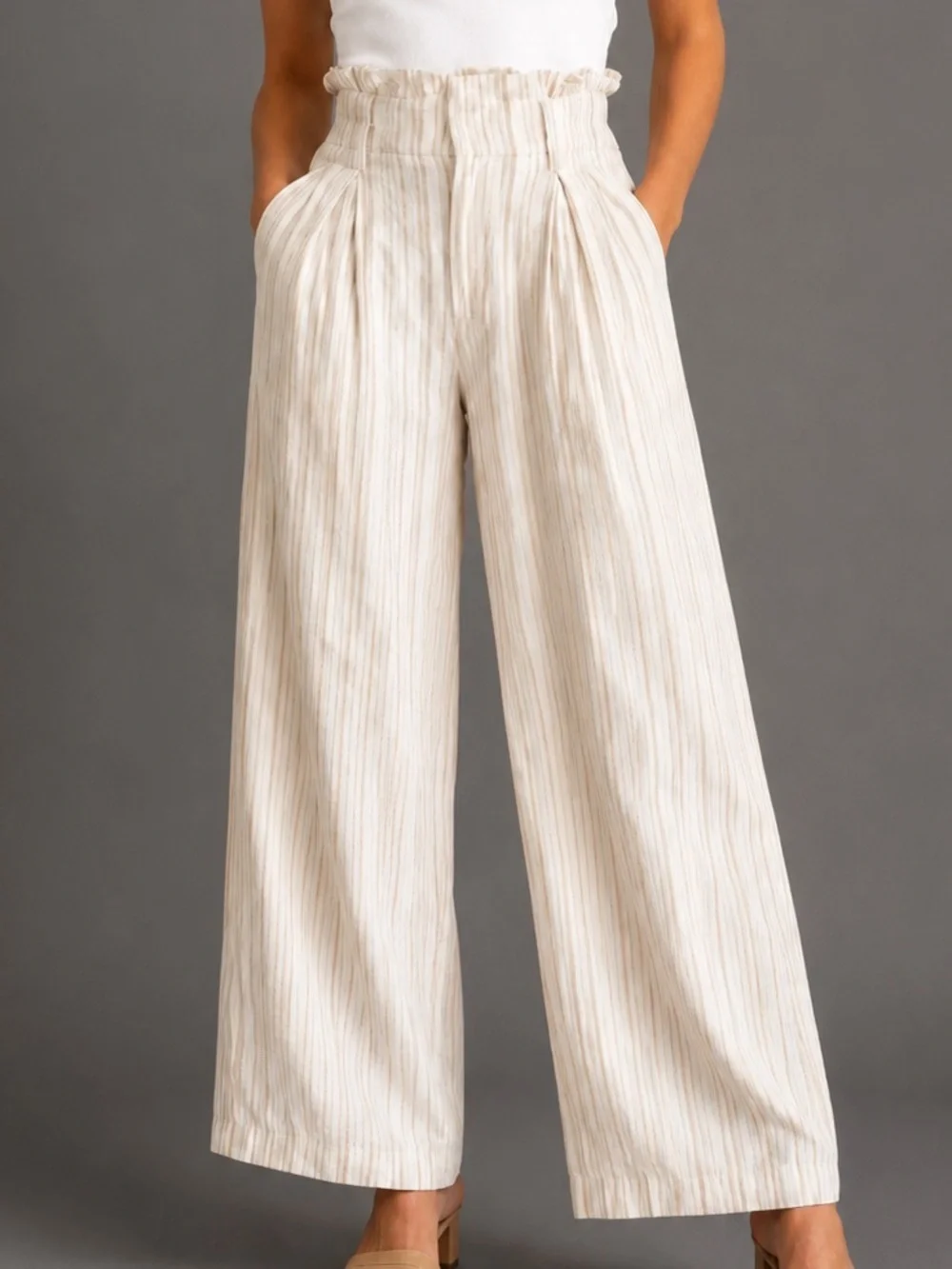 Banana Republic Petite Linen Blend Wide Leg Pants Striped Pockets Size 2P